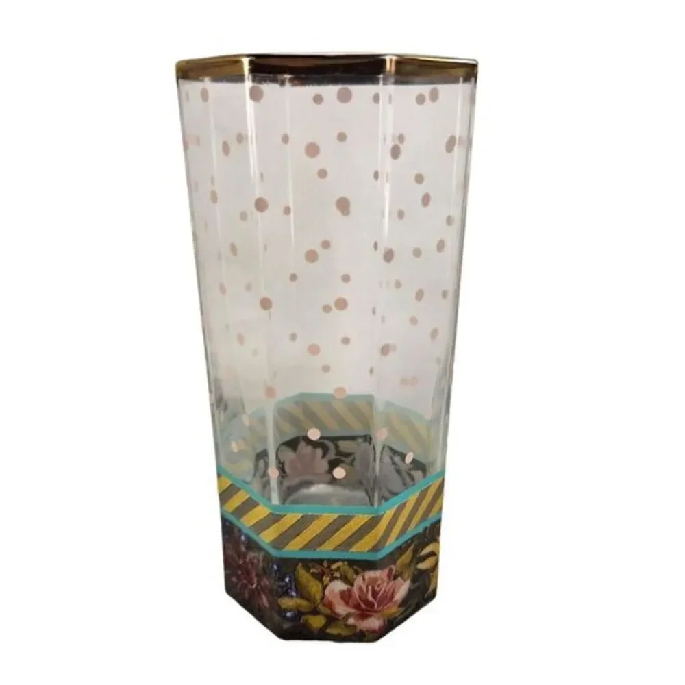 MacKenzie Childs Garland Formal Dot Glass Tumbler Victoria Richard 1991 Vtg READ